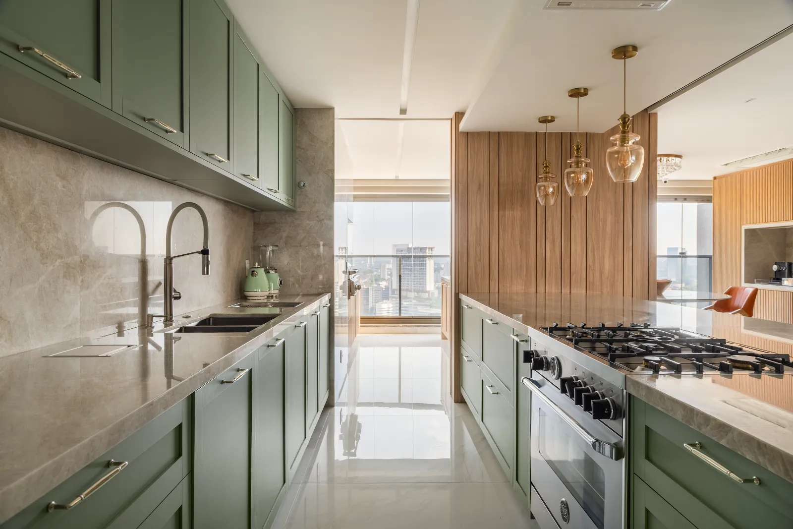 Apartamento Pintassilgo, cozinha em verde sálvia